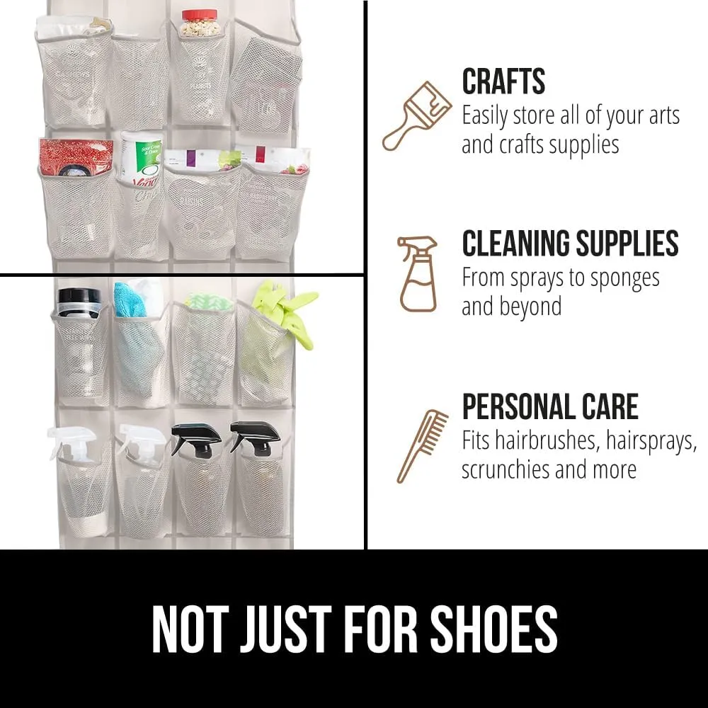 GORILLA GRIP Over the Door Shoe Organizer, 24 Large Breathable Mesh Pockets, Space Saving Hanging Storage Holder, Closet Rack Hanger Holds Up to 40 lbs, Hangs on Closets for Shoes, Accessories, Linen