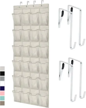 GORILLA GRIP Over the Door Shoe Organizer, 24 Large Breathable Mesh Pockets, Space Saving Hanging Storage Holder, Closet Rack Hanger Holds Up to 40 lbs, Hangs on Closets for Shoes, Accessories, Linen