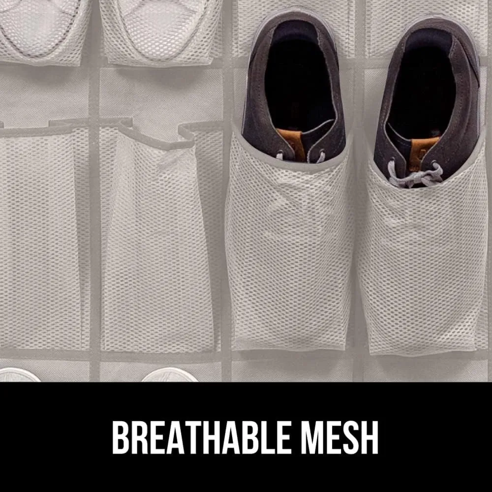 GORILLA GRIP Over the Door Shoe Organizer, 24 Large Breathable Mesh Pockets, Space Saving Hanging Storage Holder, Closet Rack Hanger Holds Up to 40 lbs, Hangs on Closets for Shoes, Accessories, Linen
