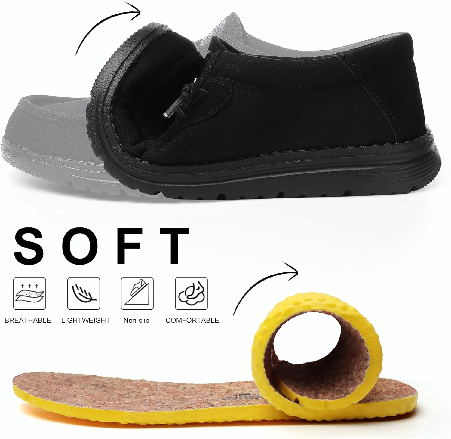 Grand Attack Walking Shoes for Women Slip On Linen Loafers Non Slip Work Sneakers Comfort Lightweight Boat Shoes Daily Driving Traveling Black