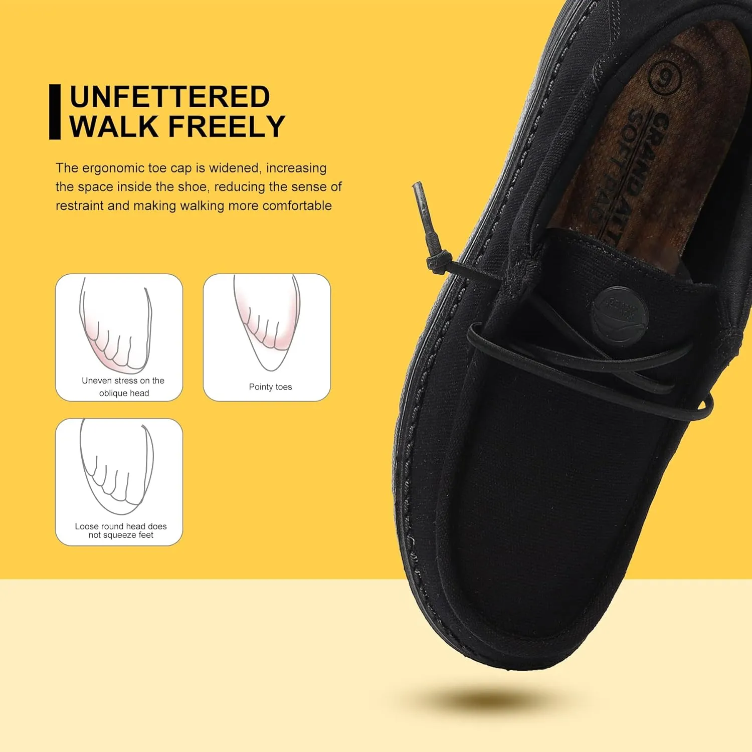 Grand Attack Walking Shoes for Women Slip On Linen Loafers Non Slip Work Sneakers Comfort Lightweight Boat Shoes Daily Driving Traveling Black