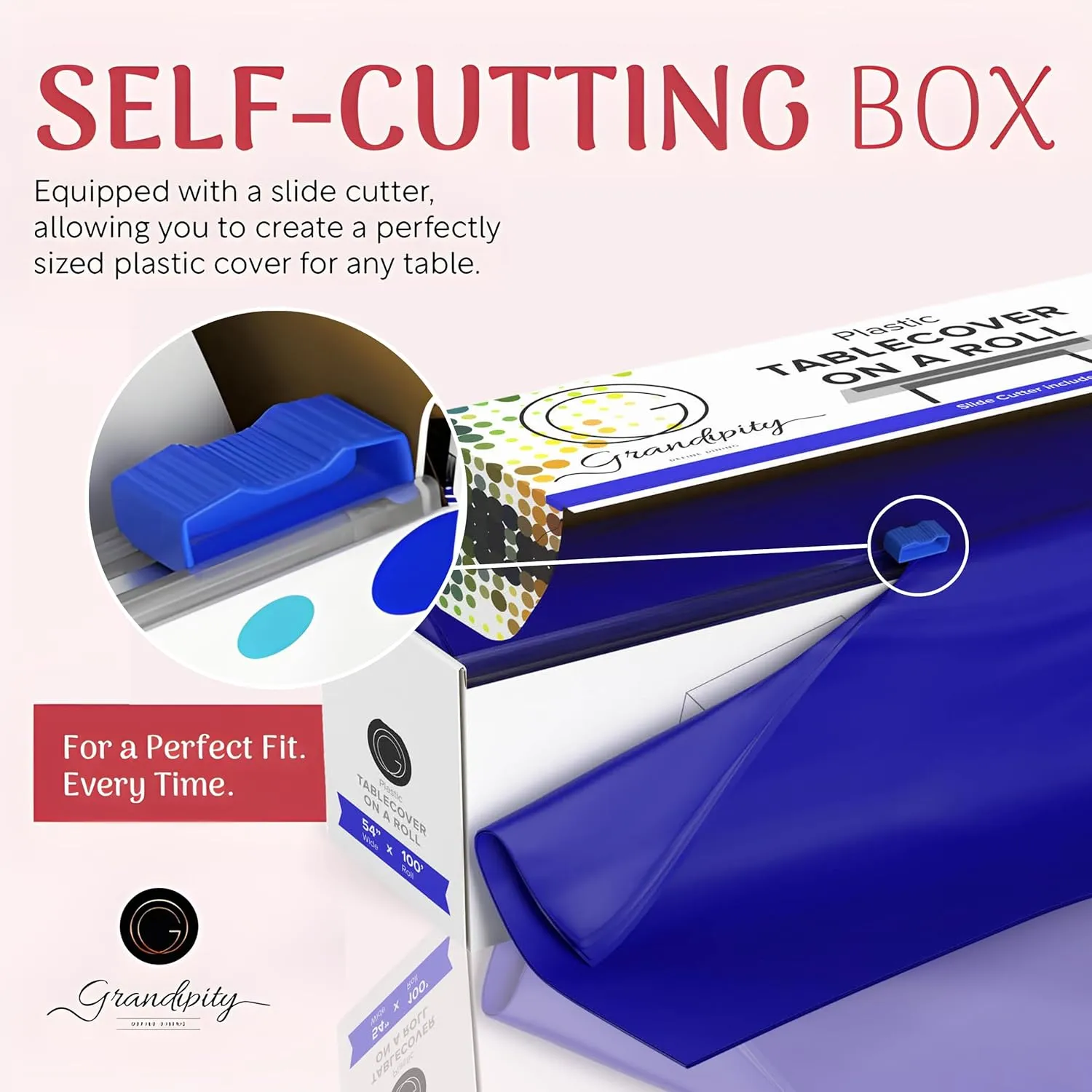 Grandipity Blue Plastic Tablecloth Roll, 54x100’ Rectangular, Disposable with Cutter Box, for Parties & Events