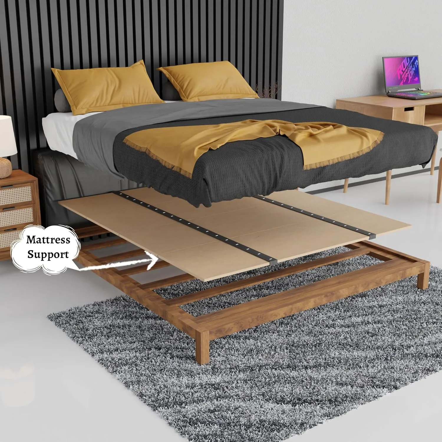 Greaton, Foldable Box Spring, Bunkie Board & Bed-Support Slats to Minimize height, Good for DayBed, TrundleBed, Bunkbed & Platform-Bed Frame, Easy Set Up, Bed Board for Under Mattress Support, 66 x 52