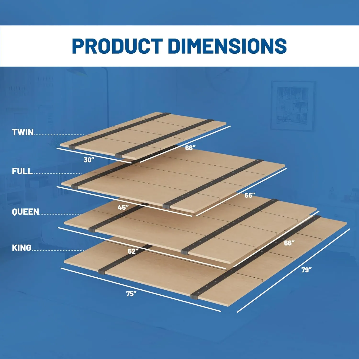 Greaton, Foldable Box Spring, Bunkie Board & Bed-Support Slats to Minimize height, Good for DayBed, TrundleBed, Bunkbed & Platform-Bed Frame, Easy Set Up, Bed Board for Under Mattress Support, 66 x 52