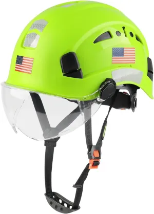 GREEN DEVIL Safety Helmet Hard Hat with Visor Chinstrap Adjustable Lightweight Vented ABS Work Helmet for Men and Women 6-Point Suspension ANSI Z89.1 Approved Ideal for Industrial & Construction