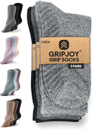Gripjoy Non-Slip Socks for Women - Crew, 3 Pairs