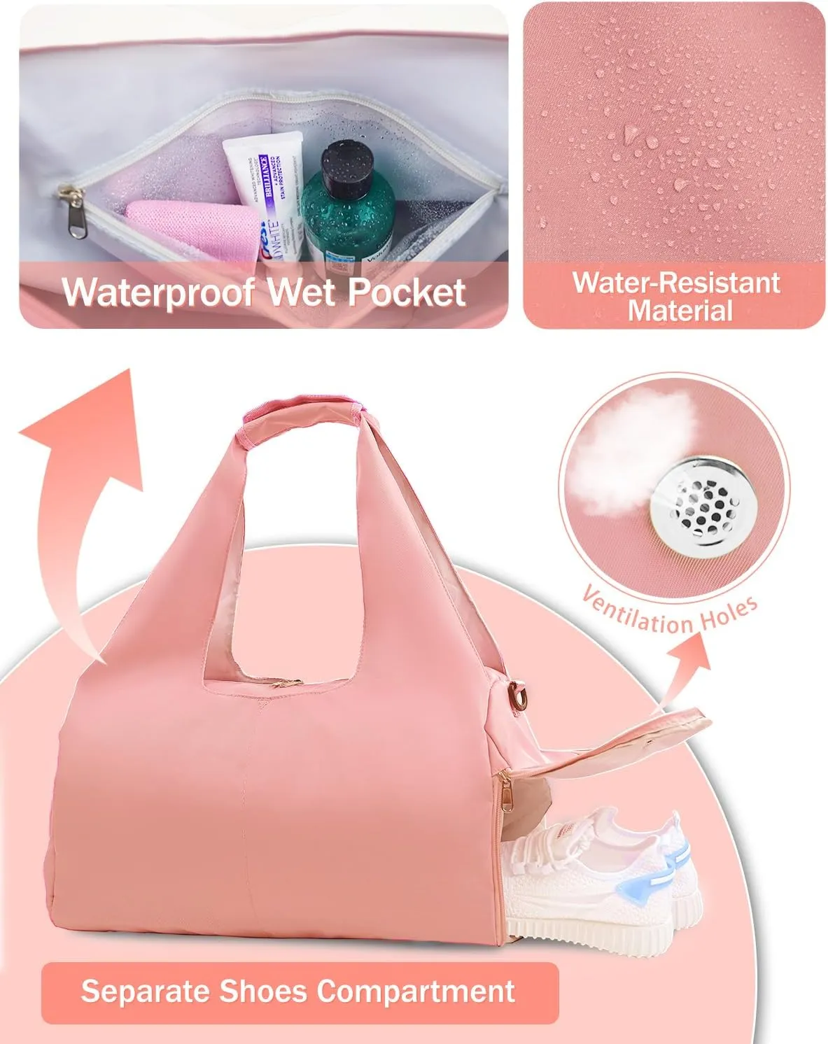 Gym Bag for Women with Shoe Compartment Yoga Mat Bag with Wet Pocket and Water Bottle Holder Weekender Bag with Strap
