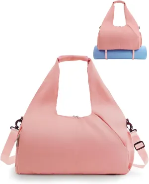 Gym Bag for Women with Shoe Compartment Yoga Mat Bag with Wet Pocket and Water Bottle Holder Weekender Bag with Strap
