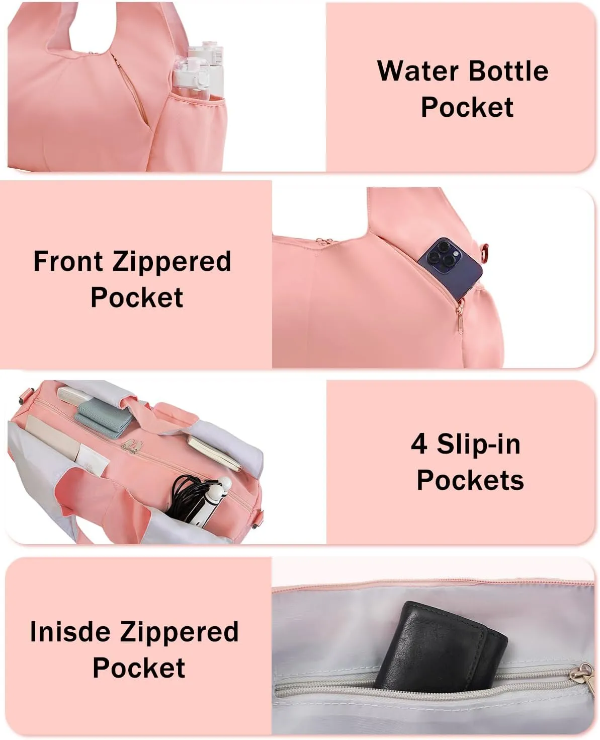 Gym Bag for Women with Shoe Compartment Yoga Mat Bag with Wet Pocket and Water Bottle Holder Weekender Bag with Strap