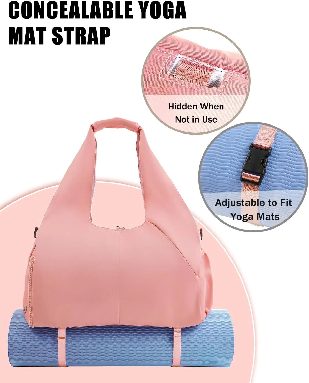 Gym Bag for Women with Shoe Compartment Yoga Mat Bag with Wet Pocket and Water Bottle Holder Weekender Bag with Strap