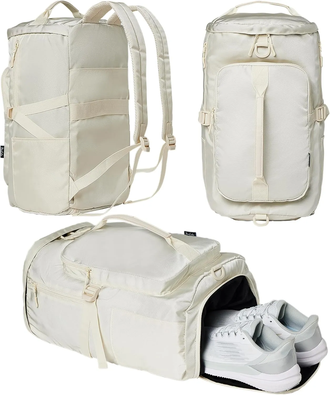 Gym Bag for Women Workout Gym Backpack with Shoe Compartment Sports Duffel Bag Multiple Pockets 30L (Cream)