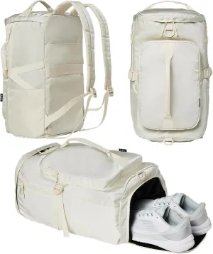 Gym Bag for Women Workout Gym Backpack with Shoe Compartment Sports Duffel Bag Multiple Pockets 30L (Cream)