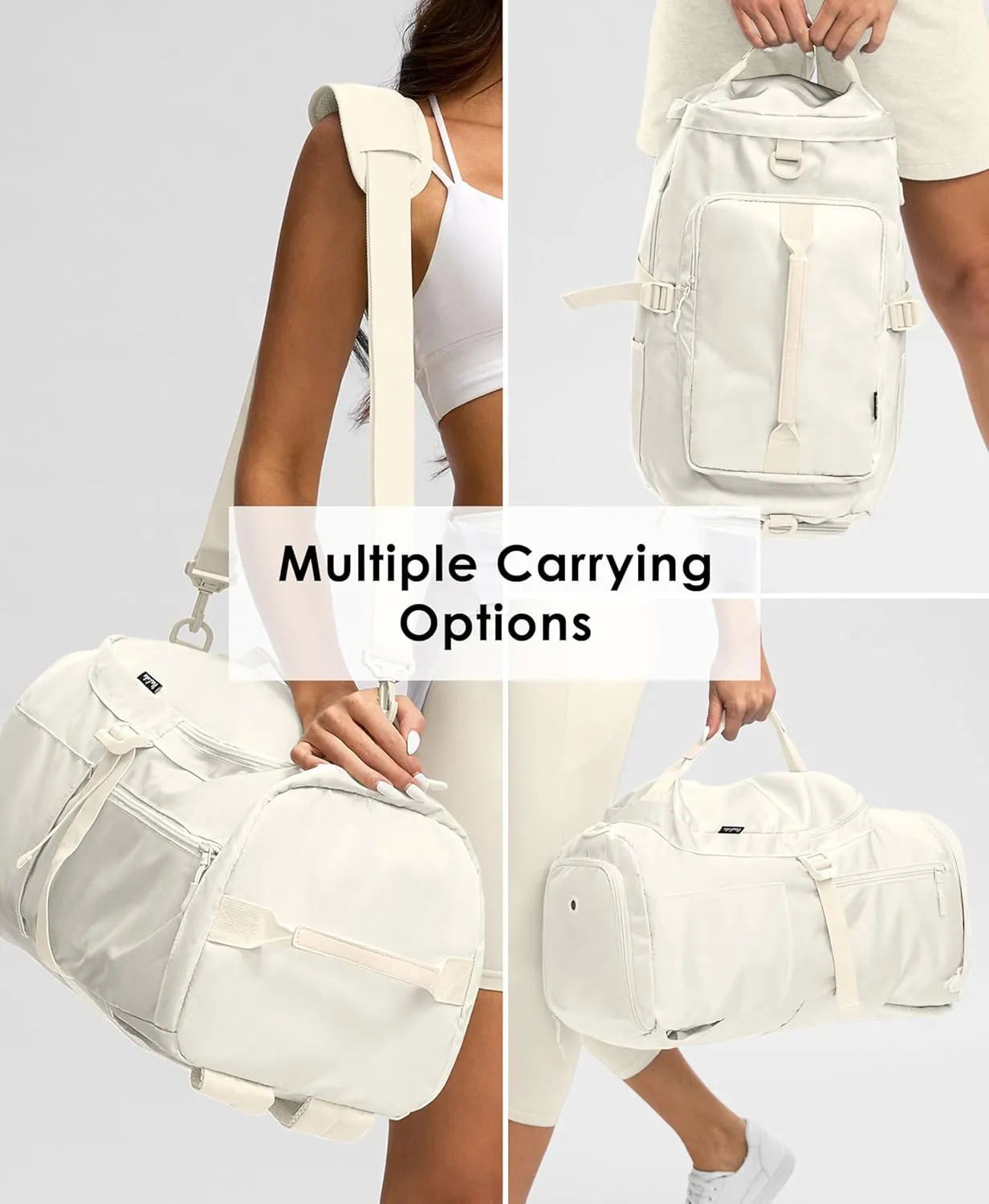 Gym Bag for Women Workout Gym Backpack with Shoe Compartment Sports Duffel Bag Multiple Pockets 30L (Cream)