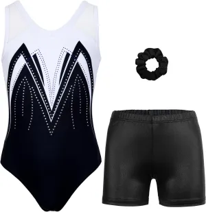 Gymnastics Leotards for Girls With Shorts Packable Sparkly Ballet Dance Mesh Activewear