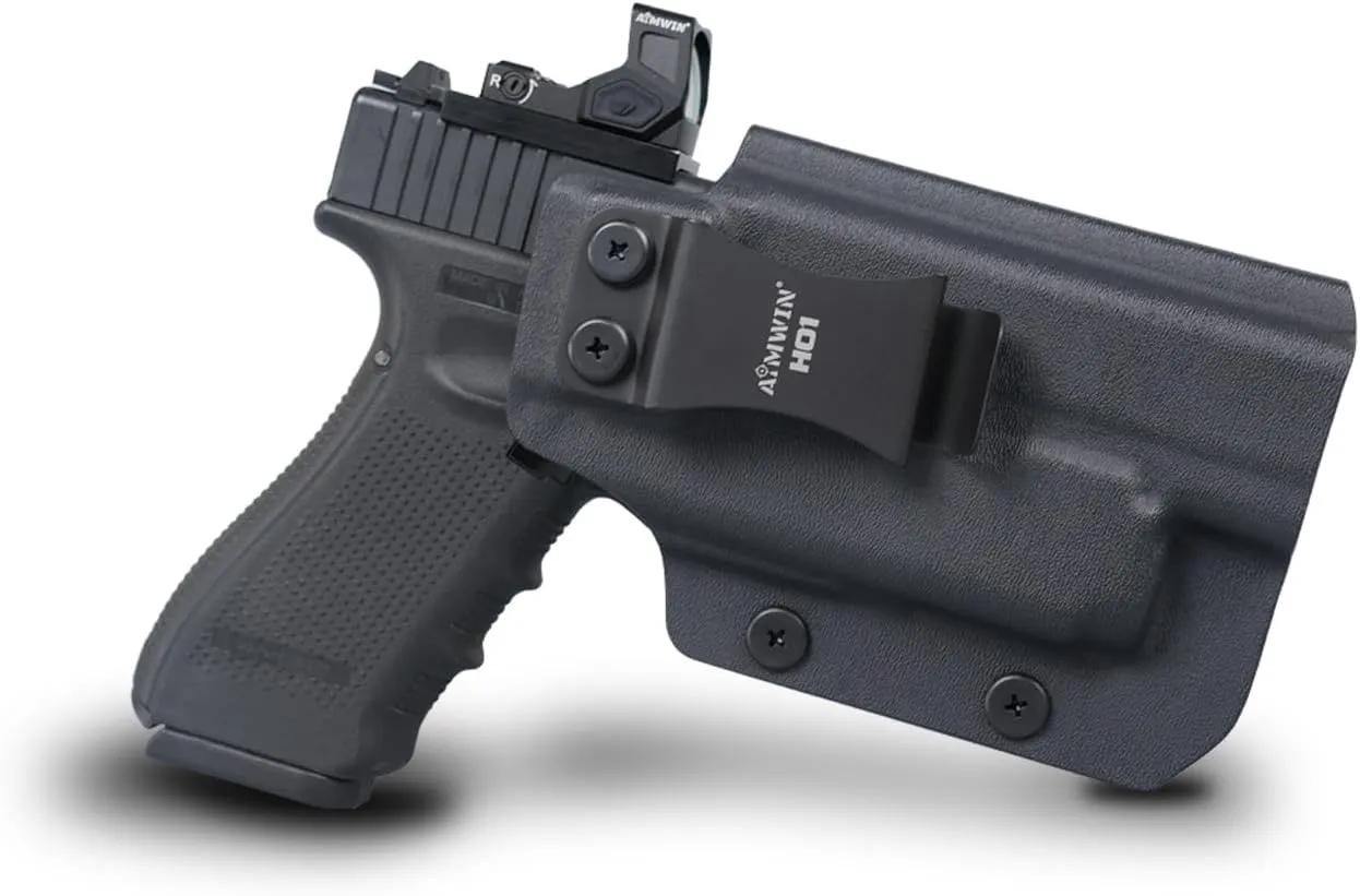 H01 IWB Holster for Glock 17 19 Right Handed Auto Locking Polymer Concealed Carry Holster with Adjustable Retention Compatible with Laser Flashlight