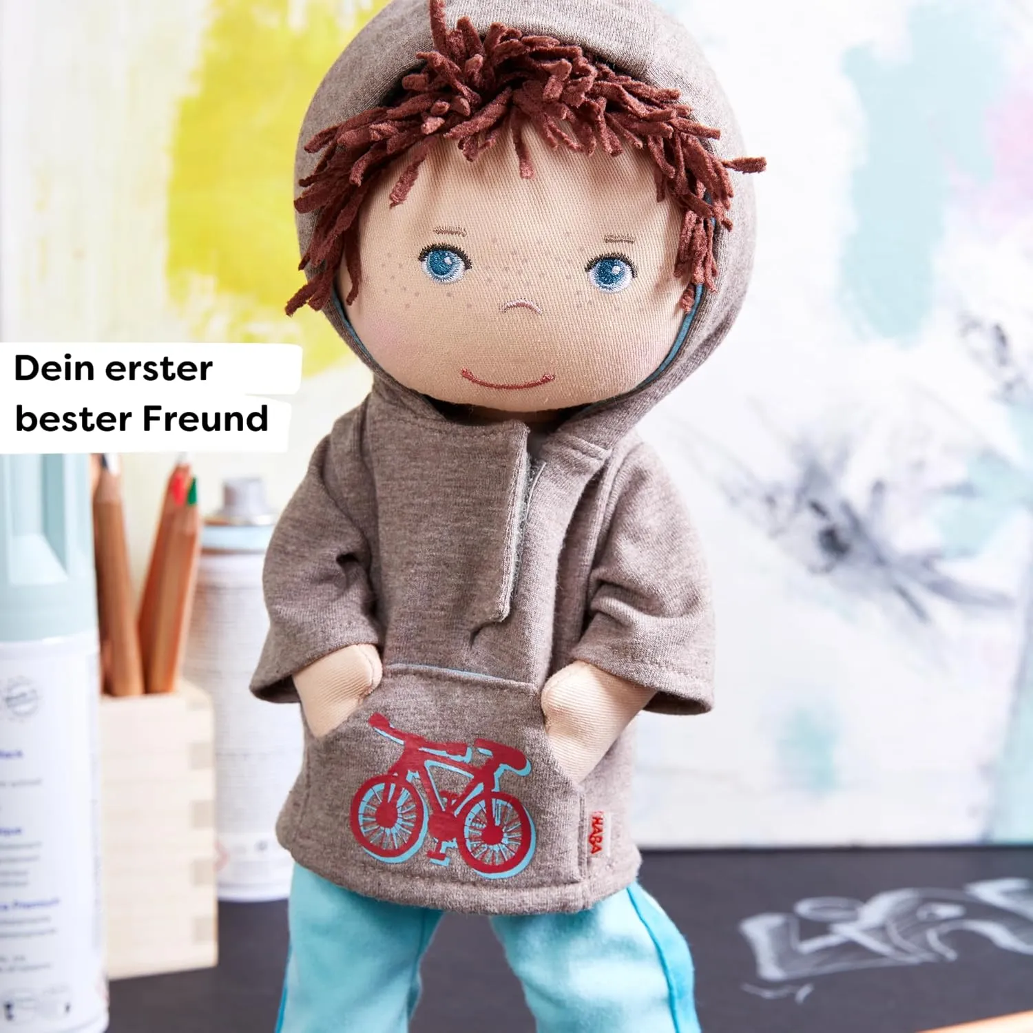 HABA Lian 12" Soft Doll - Baby Boy Doll with Brown Hair and Blue Eyes, Perfect Plush Toy for 18 Months & Up with Embroidered Face (Machine Washable)