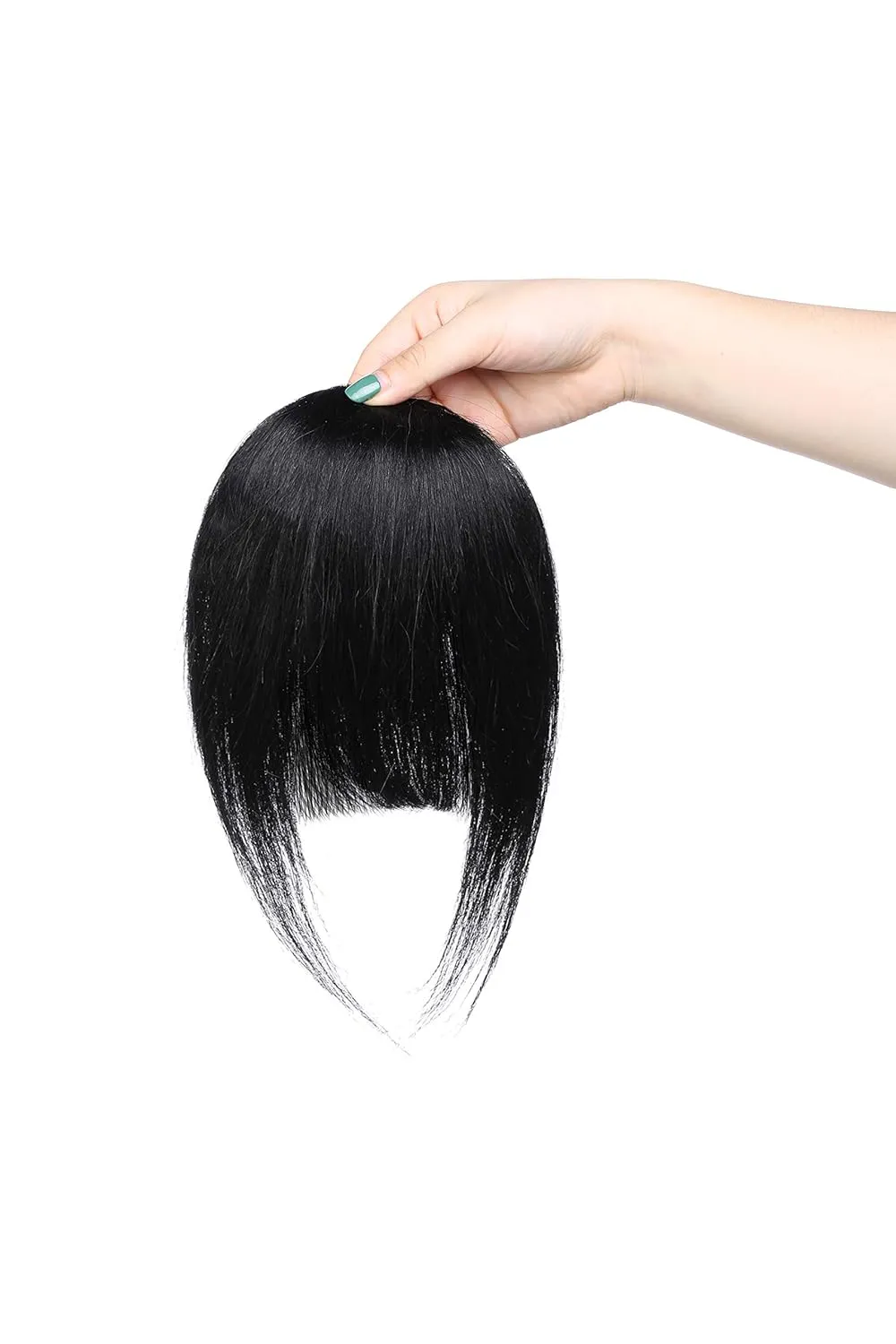 Hairro Clip in Bangs Real Human Hair Bangs One Piece Hairpiece Black Hair Bangs with Temples Flat Neat Thick Fringe Two Side Bang Onepiece Bangs Hair Accessories for Women #01 Dark Black