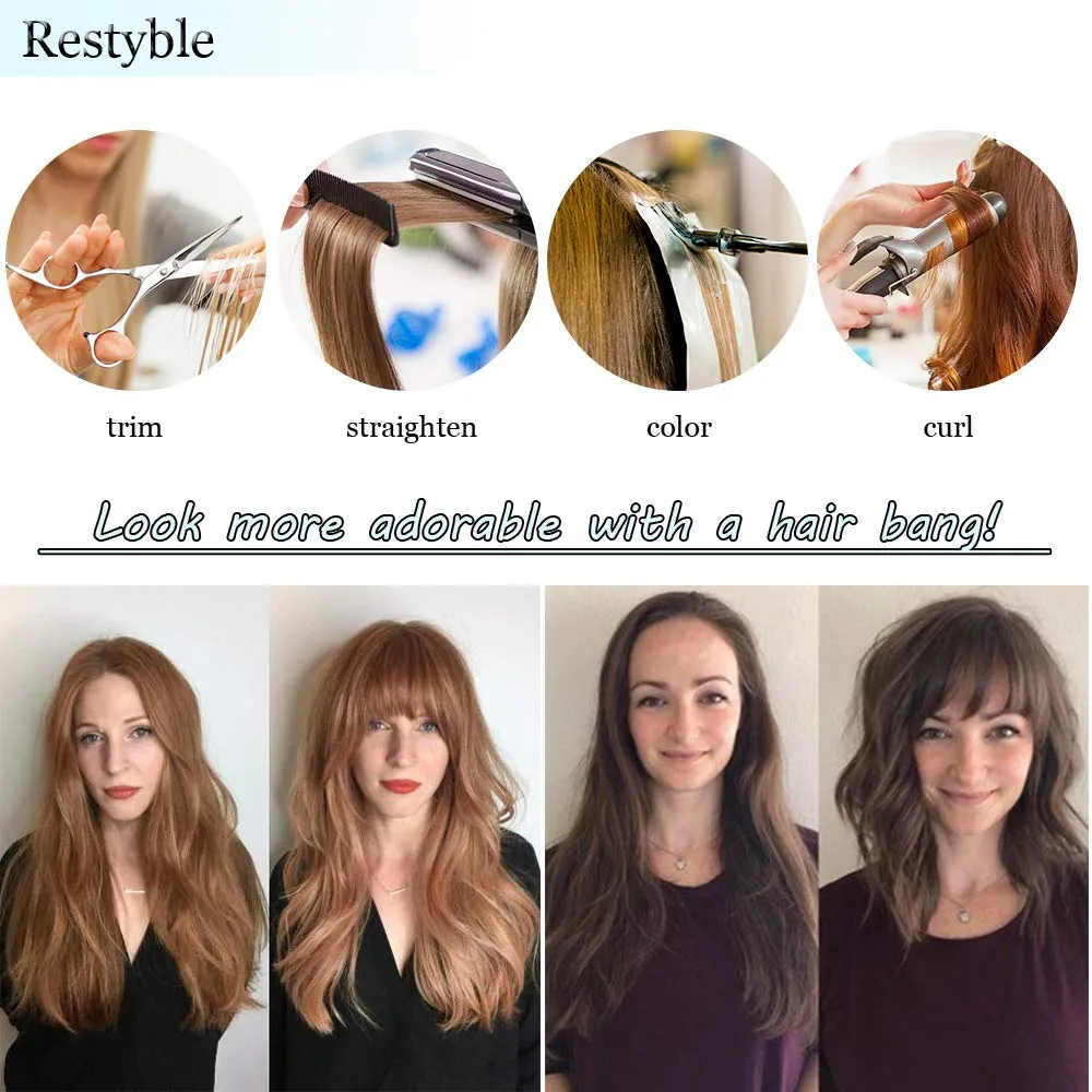Hairro Clip in Bangs Real Human Hair Bangs One Piece Hairpiece Black Hair Bangs with Temples Flat Neat Thick Fringe Two Side Bang Onepiece Bangs Hair Accessories for Women #01 Dark Black
