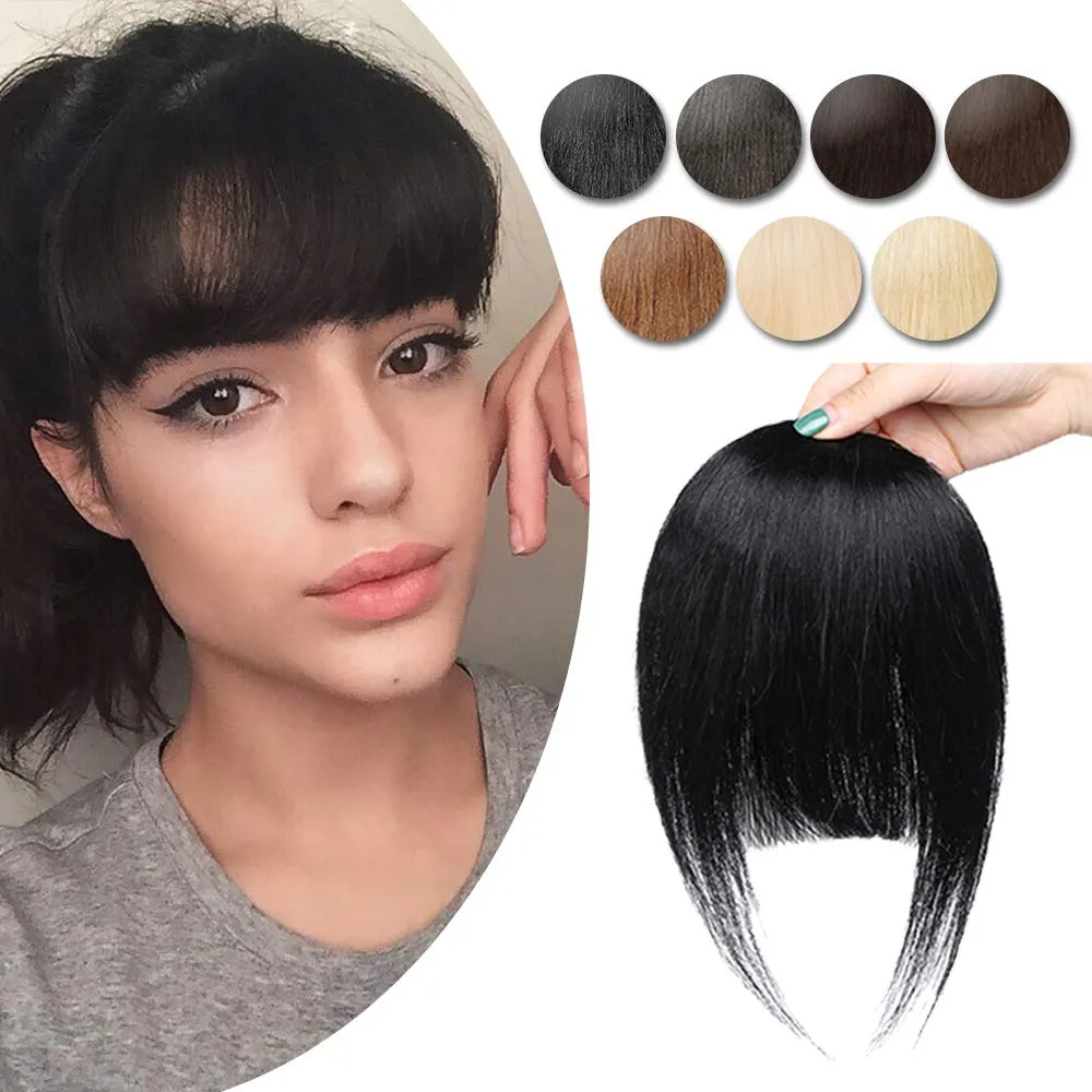 Hairro Clip in Bangs Real Human Hair Bangs One Piece Hairpiece Black Hair Bangs with Temples Flat Neat Thick Fringe Two Side Bang Onepiece Bangs Hair Accessories for Women #01 Dark Black