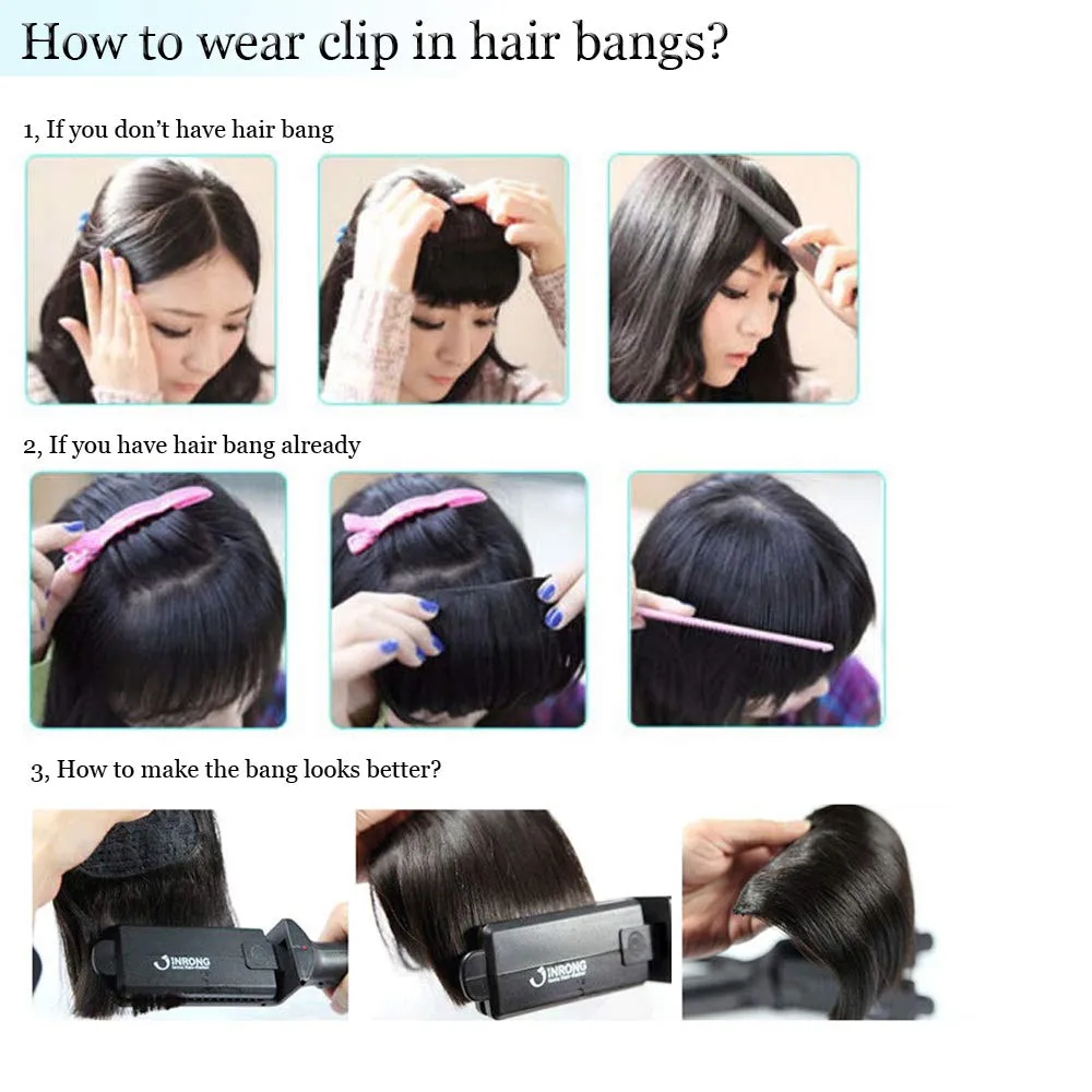 Hairro Clip in Bangs Real Human Hair Bangs One Piece Hairpiece Black Hair Bangs with Temples Flat Neat Thick Fringe Two Side Bang Onepiece Bangs Hair Accessories for Women #01 Dark Black