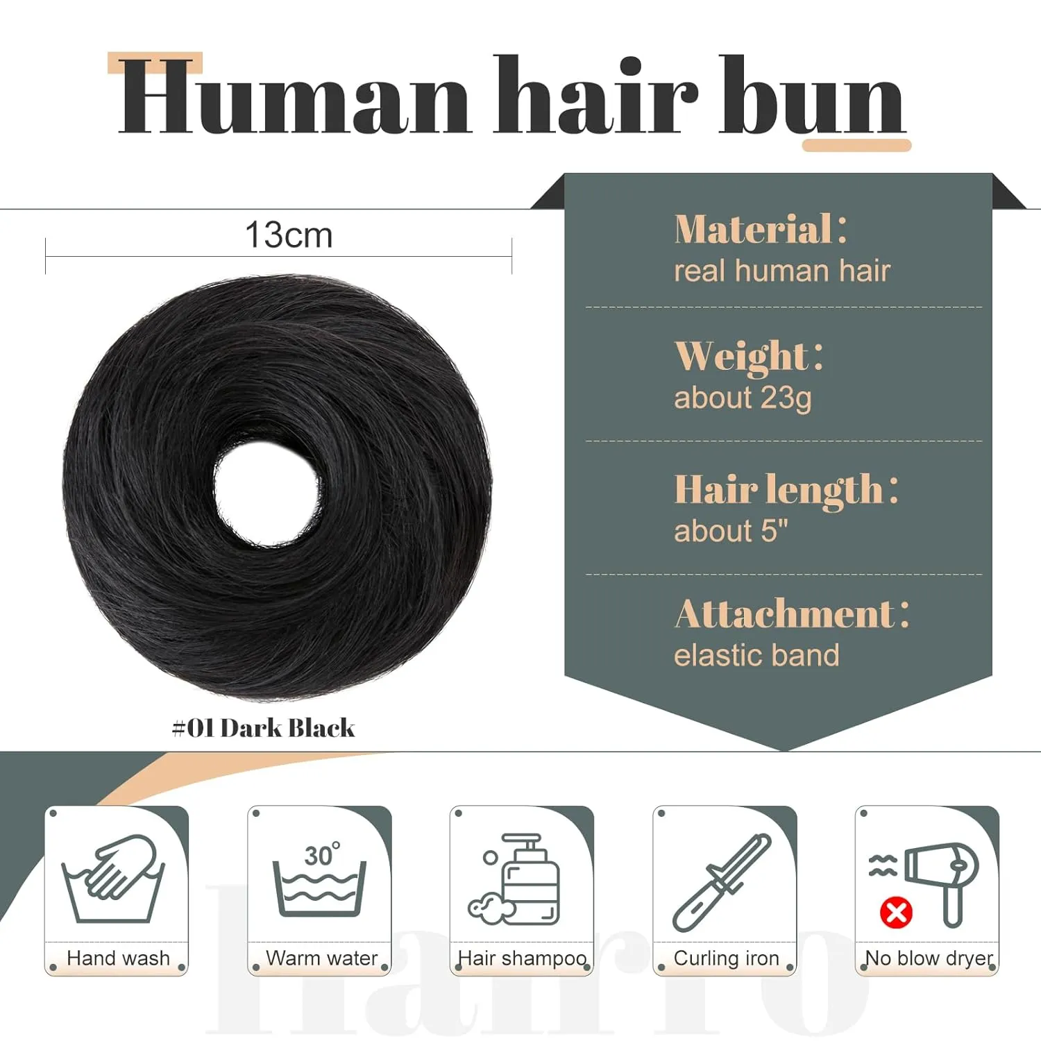 Hairro Human Hair Bun Messy Bun Hair Piece Scrunchies Real Hair Updo Hairpieces Donut Chignon Wrap On Instant Up-do with Elastic Rubber Band Easy Bun For Women 1PC 23g #01 Dark Black