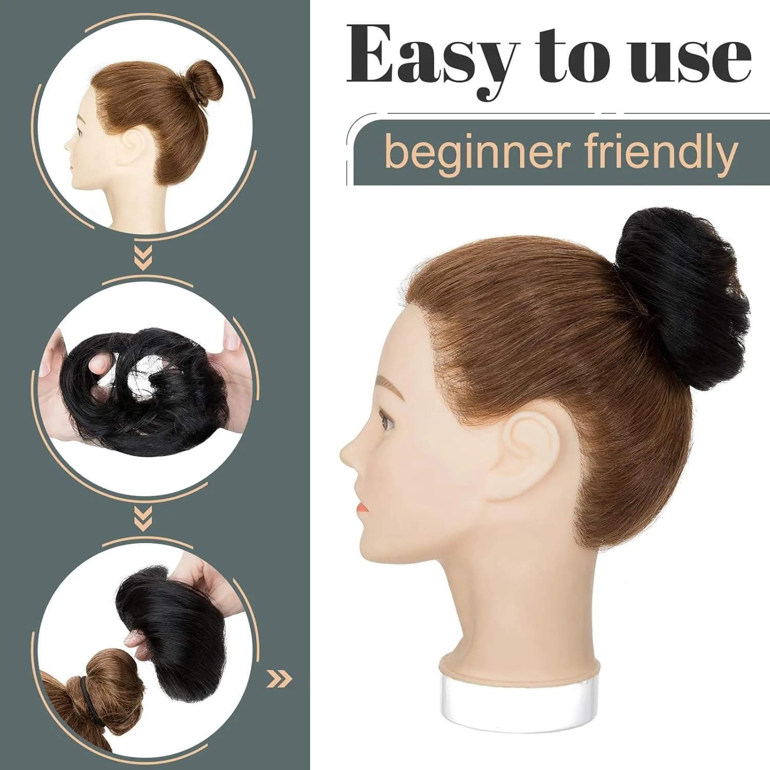 Hairro Human Hair Bun Messy Bun Hair Piece Scrunchies Real Hair Updo Hairpieces Donut Chignon Wrap On Instant Up-do with Elastic Rubber Band Easy Bun For Women 1PC 23g #01 Dark Black
