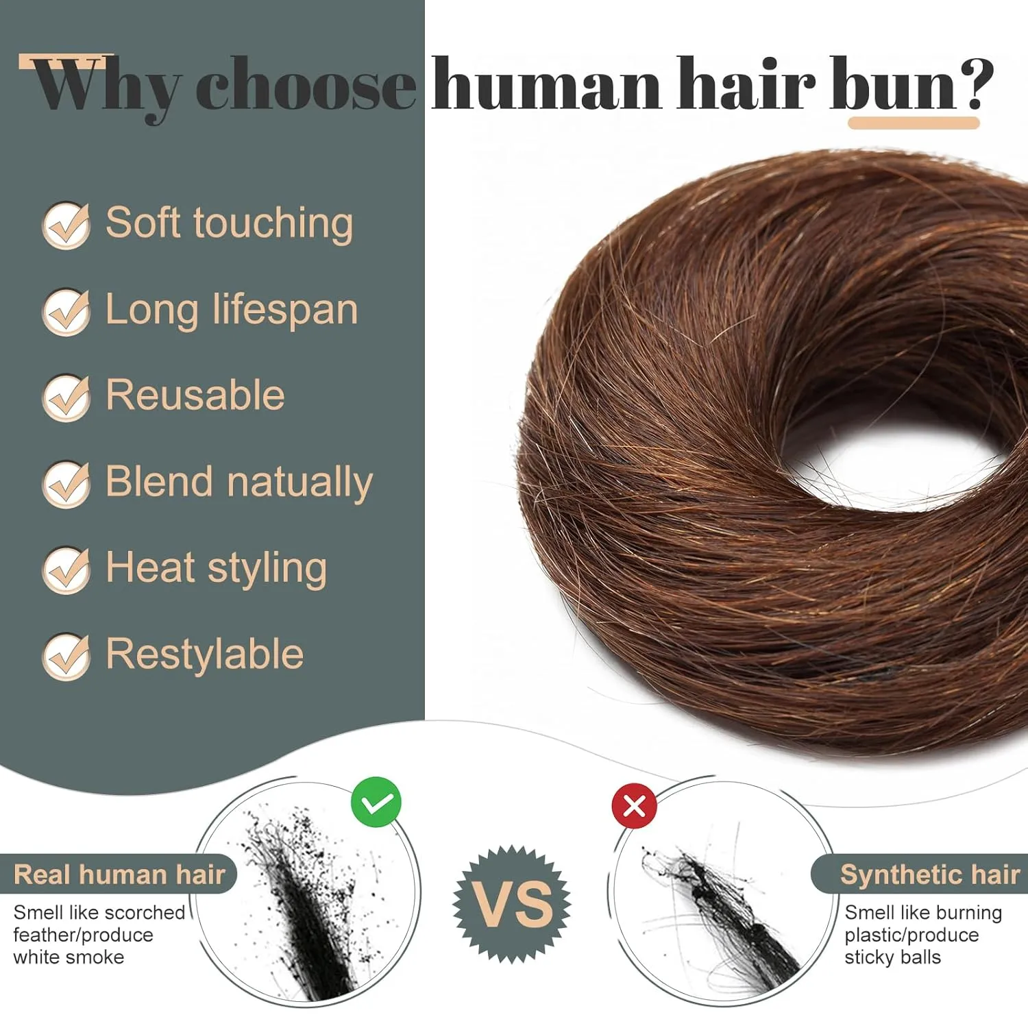 Hairro Real Hair Bun 100% Human Hair Up Do Messy Bun Hair Pieces Wavy Updo Scrunchies Donot Elegant Chignons With Elastic Rubber Band Ponytail Scrunchy Hairpiece For Women 1PC 23g #04 Medium Brown