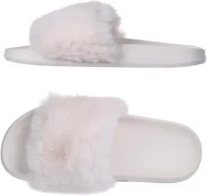Harssidanzar Womens Soft Faux Fur Flat Slide Sandals Comfortable Indoor Outdoor Slipper HL208US