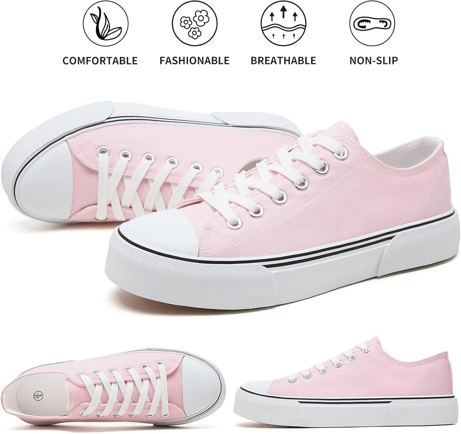 hash bubbie White Sneakers for Women Low Top Canvas Shoes Womens Canvas Sneakers Women's Fashion Sneakers Slip on Casual Tennis Shoes
