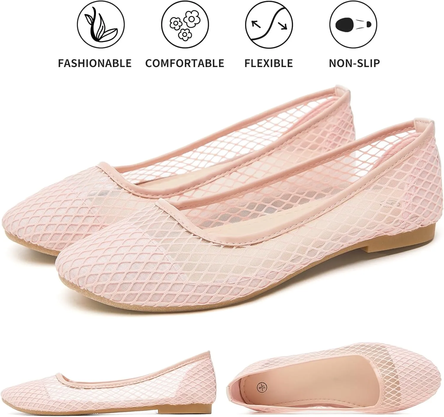 hash bubbie Women's Flats Shoes Ballet Flats Womens Knit Mesh Washable Dress Shoes Comfortable Slip on Loafers for Women Breathable Business Casual Shoes