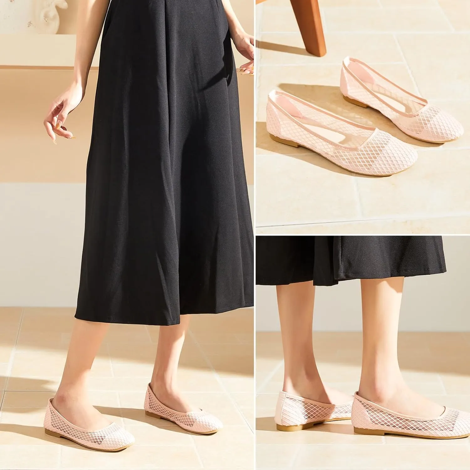 hash bubbie Women's Flats Shoes Ballet Flats Womens Knit Mesh Washable Dress Shoes Comfortable Slip on Loafers for Women Breathable Business Casual Shoes