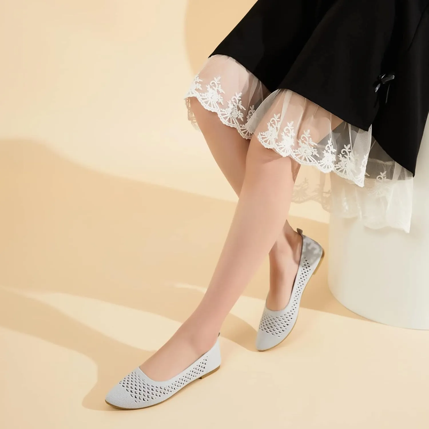 hash bubbie Women's Flats Shoes Women Comfortable Dress Shoes Black Pointed Toe Flats Ballet Mesh Knit Flat Dressy Slip on Business Casual Shoes for Women