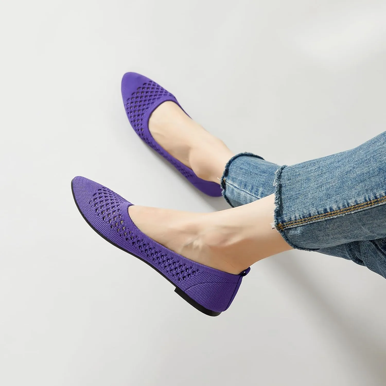 hash bubbie Women's Flats Shoes Women Comfortable Dress Shoes Black Pointed Toe Flats Ballet Mesh Knit Flat Dressy Slip on Business Casual Shoes for Women