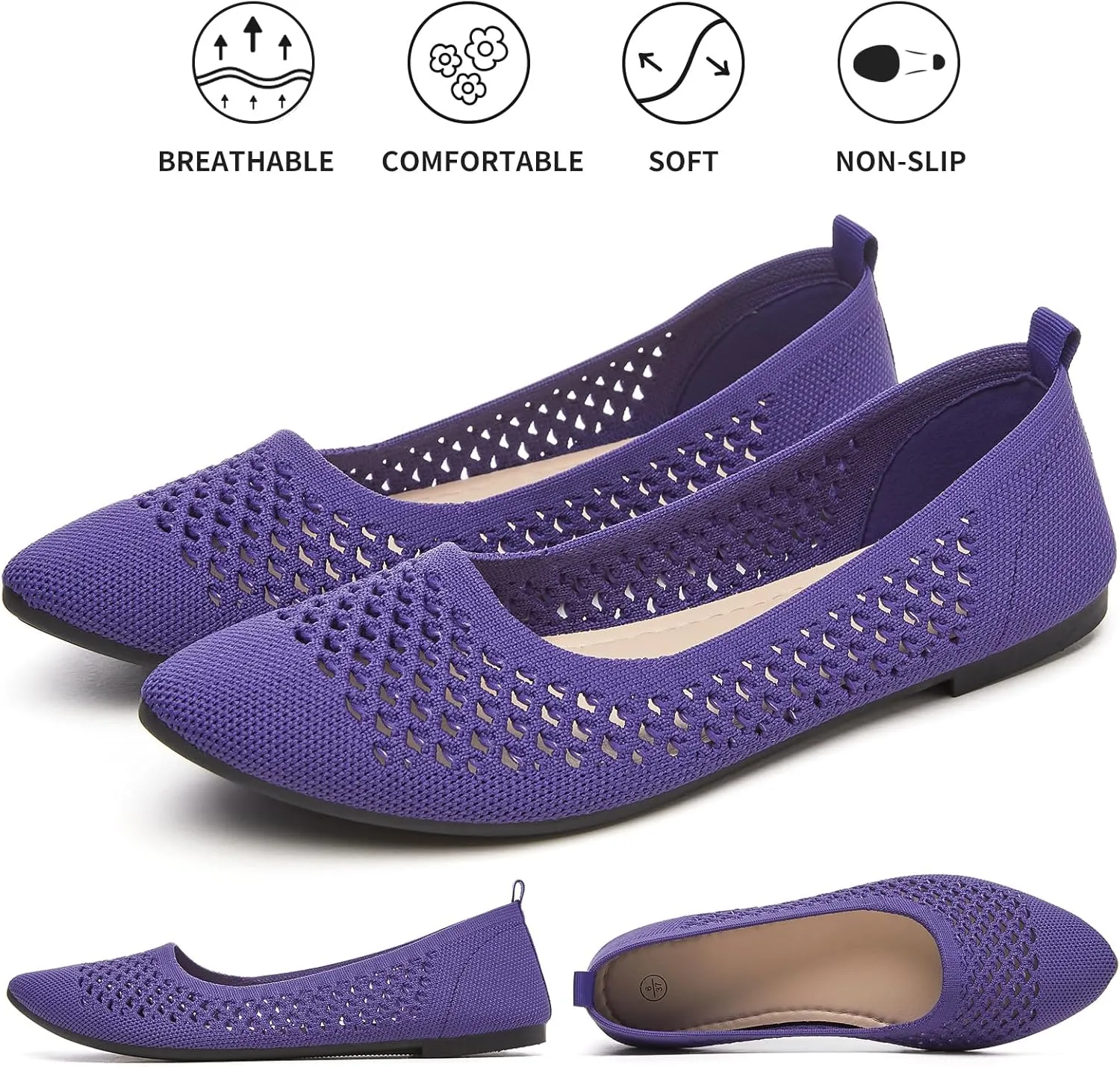hash bubbie Women's Flats Shoes Women Comfortable Dress Shoes Black Pointed Toe Flats Ballet Mesh Knit Flat Dressy Slip on Business Casual Shoes for Women