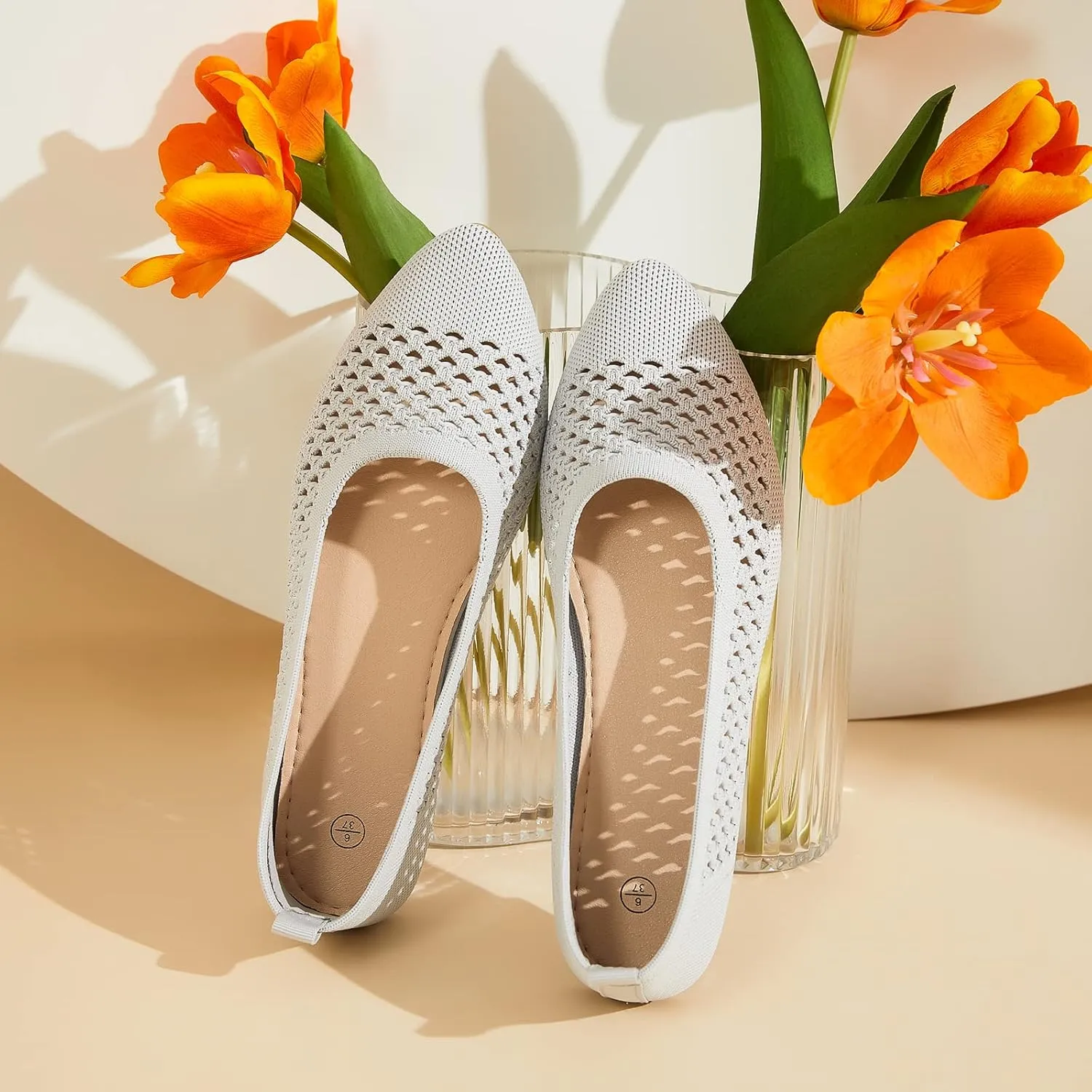 hash bubbie Women's Flats Shoes Women Comfortable Dress Shoes Black Pointed Toe Flats Ballet Mesh Knit Flat Dressy Slip on Business Casual Shoes for Women