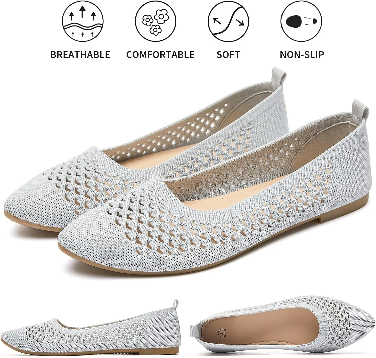 hash bubbie Women's Flats Shoes Women Comfortable Dress Shoes Black Pointed Toe Flats Ballet Mesh Knit Flat Dressy Slip on Business Casual Shoes for Women