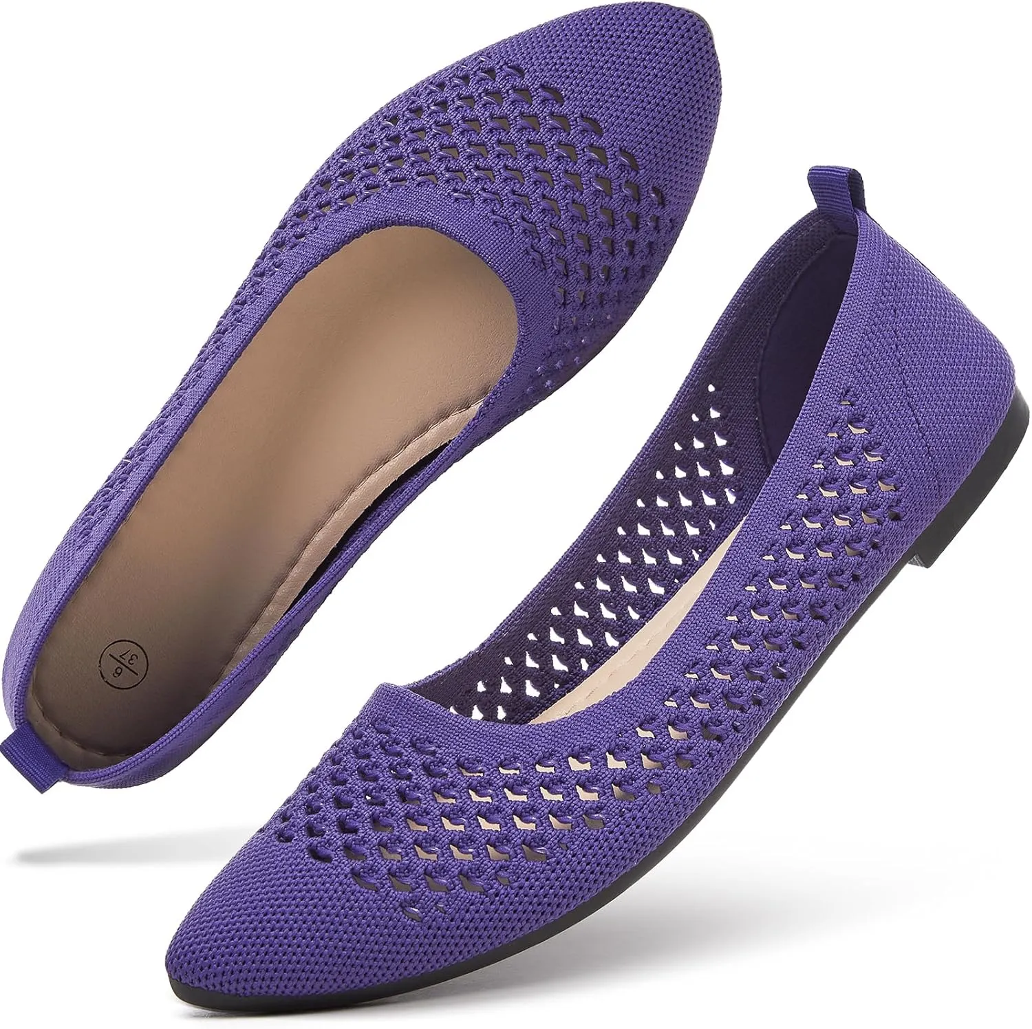 hash bubbie Women's Flats Shoes Women Comfortable Dress Shoes Black Pointed Toe Flats Ballet Mesh Knit Flat Dressy Slip on Business Casual Shoes for Women