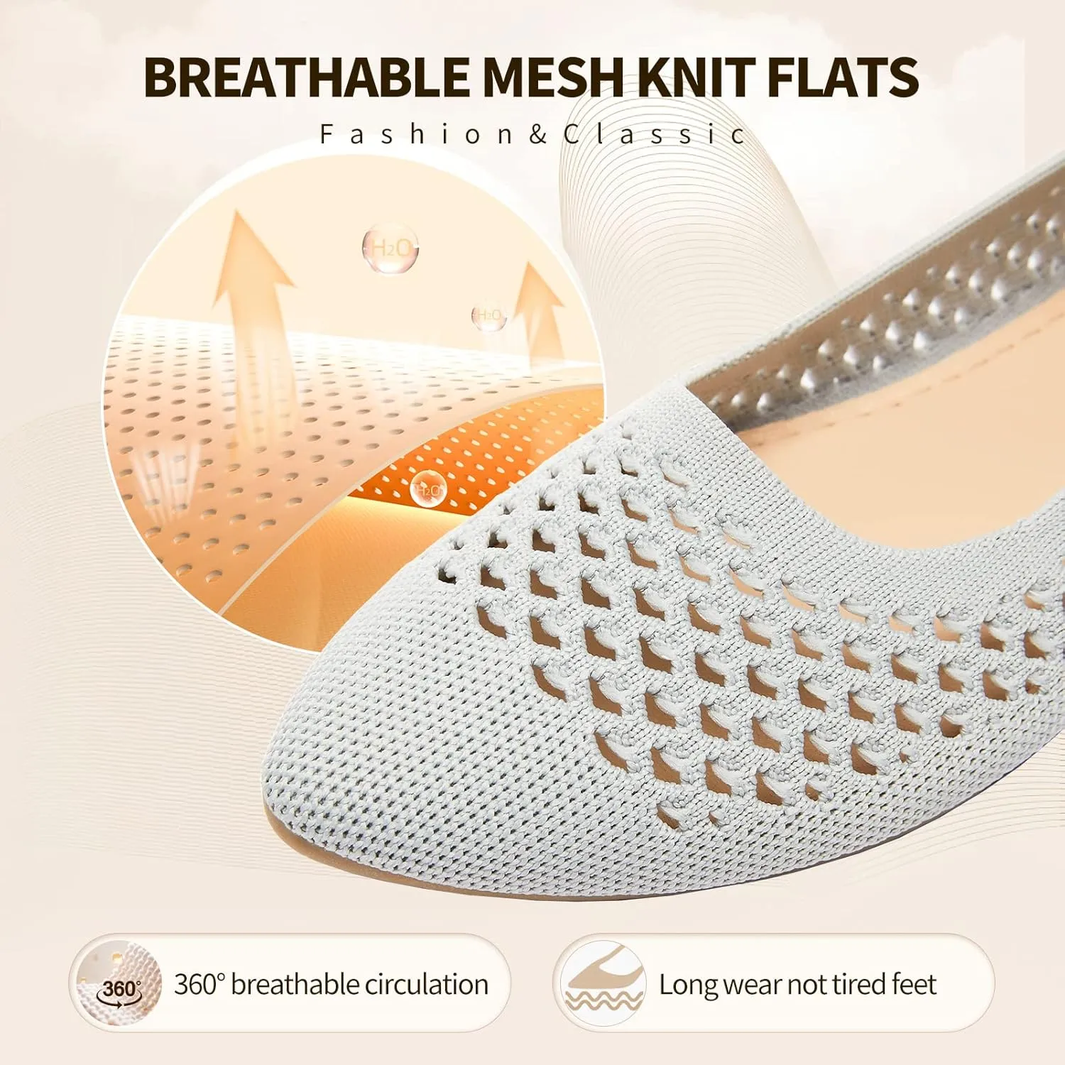 hash bubbie Women's Flats Shoes Women Comfortable Dress Shoes Black Pointed Toe Flats Ballet Mesh Knit Flat Dressy Slip on Business Casual Shoes for Women