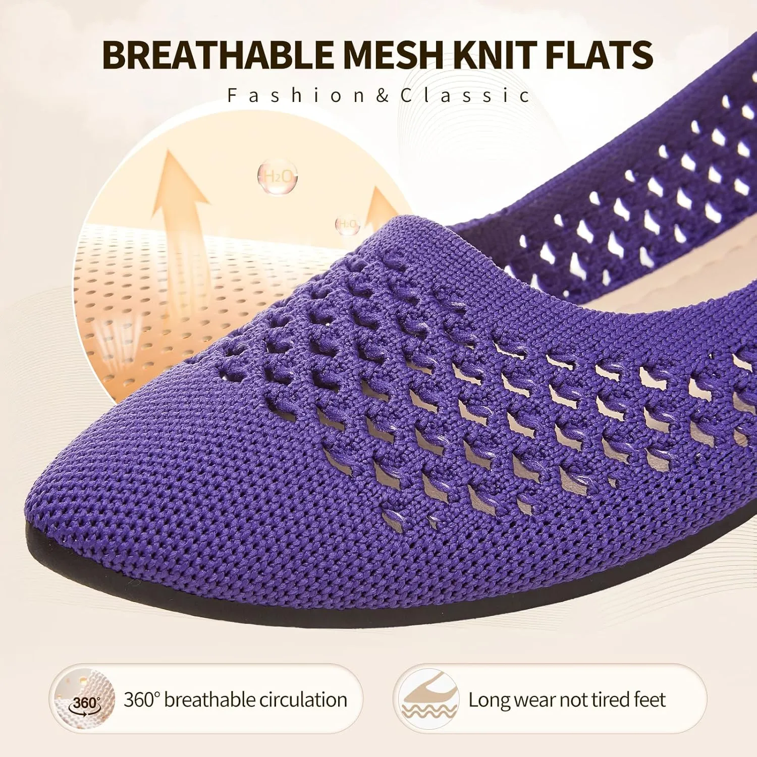 hash bubbie Women's Flats Shoes Women Comfortable Dress Shoes Black Pointed Toe Flats Ballet Mesh Knit Flat Dressy Slip on Business Casual Shoes for Women