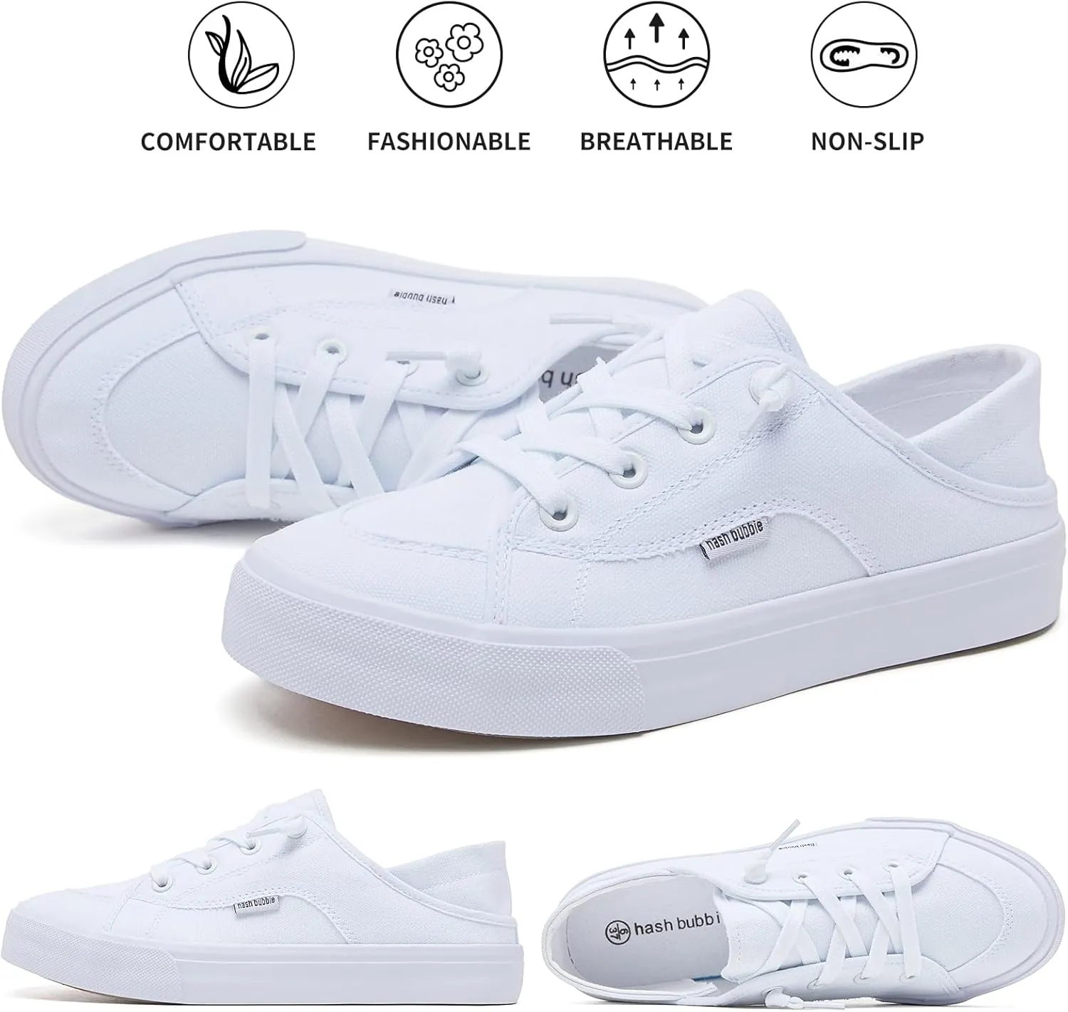 hash bubbie Women's Slip on Shoes Canvas Shoes Non Slip Fashion Sneakers for Women Low Top Loafers