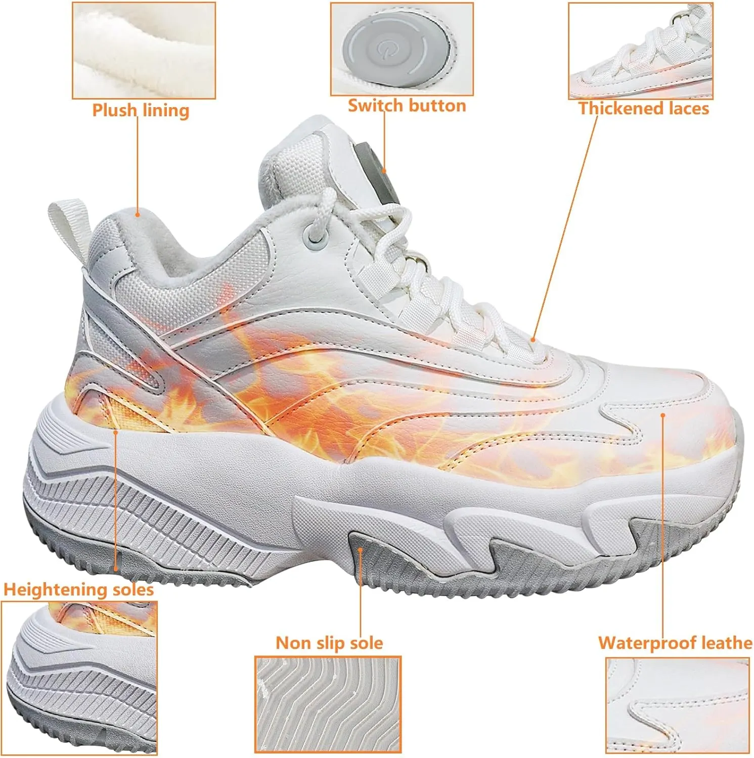 Heated Sports Shoes, Fever Suede Lining Sneakers for Men & Women 4000mAh Rechargeable Lithium Battery Power Supply 3 Temperature Settings Hiking Heating Device