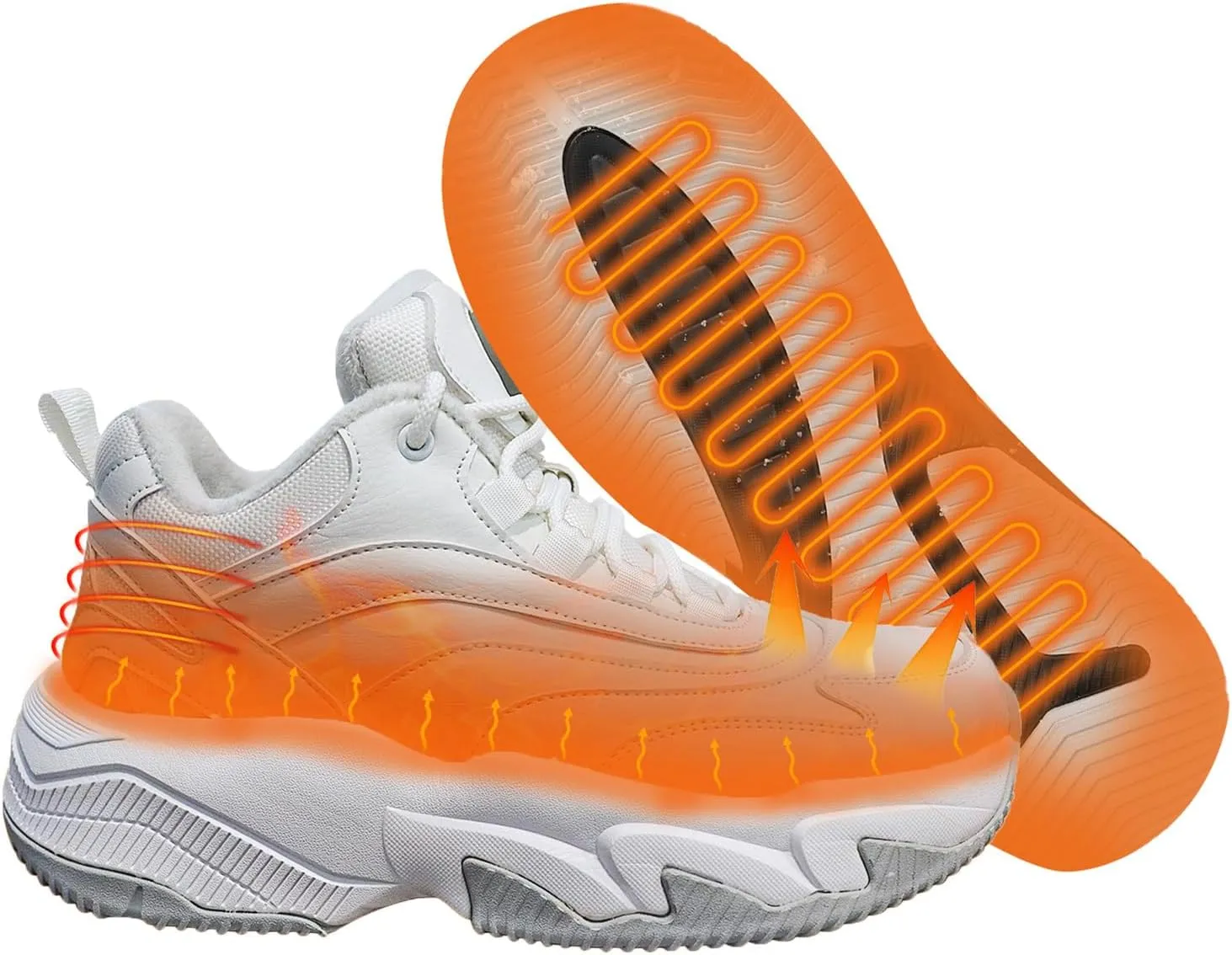 Heated Sports Shoes, Fever Suede Lining Sneakers for Men & Women 4000mAh Rechargeable Lithium Battery Power Supply 3 Temperature Settings Hiking Heating Device