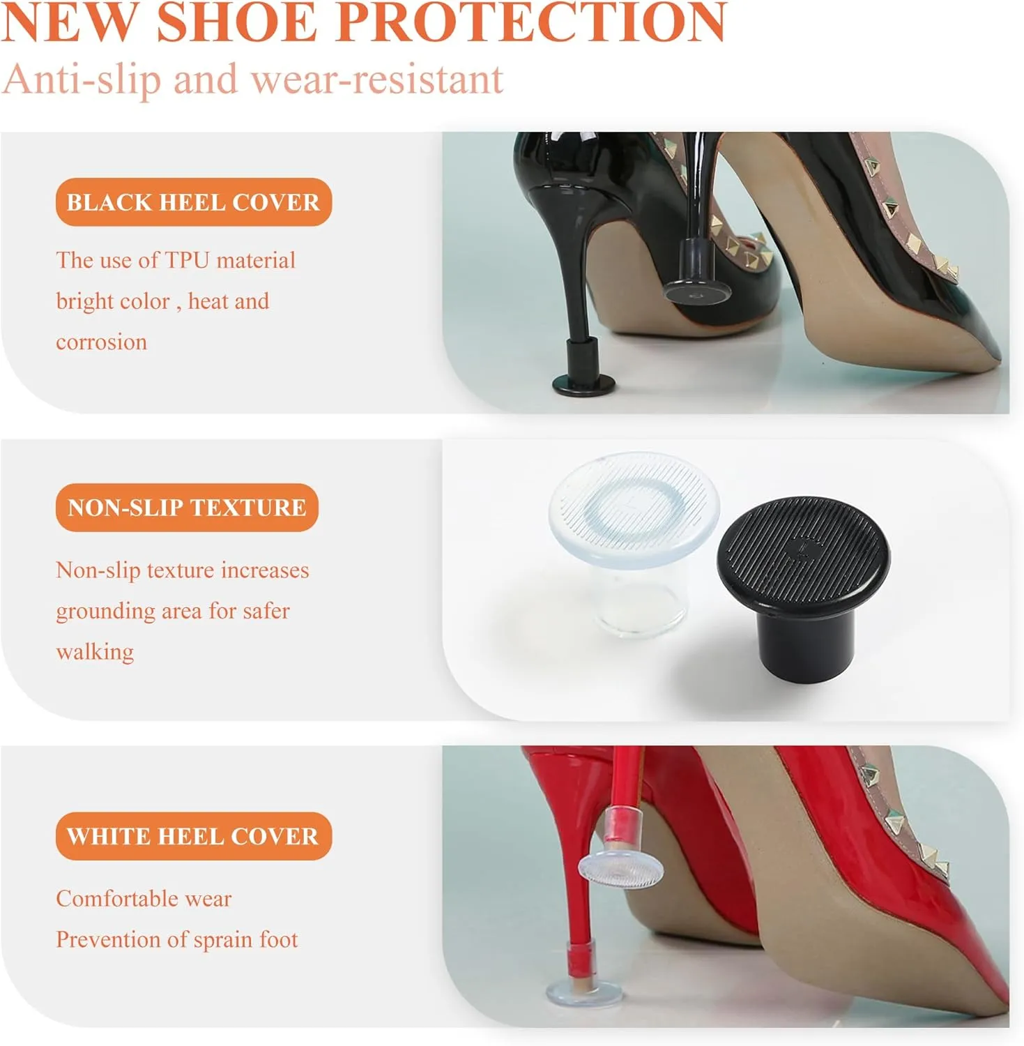 High Heel Protectors, 16 Pairs Heel Stoppers & Heel Repair Caps - 4 Sizes Shoe Heel Cover for Women Perfect for Weddings, Grass, Gravel，Wetlands