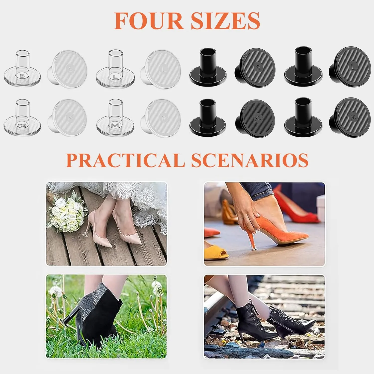 High Heel Protectors, 16 Pairs Heel Stoppers & Heel Repair Caps - 4 Sizes Shoe Heel Cover for Women Perfect for Weddings, Grass, Gravel，Wetlands