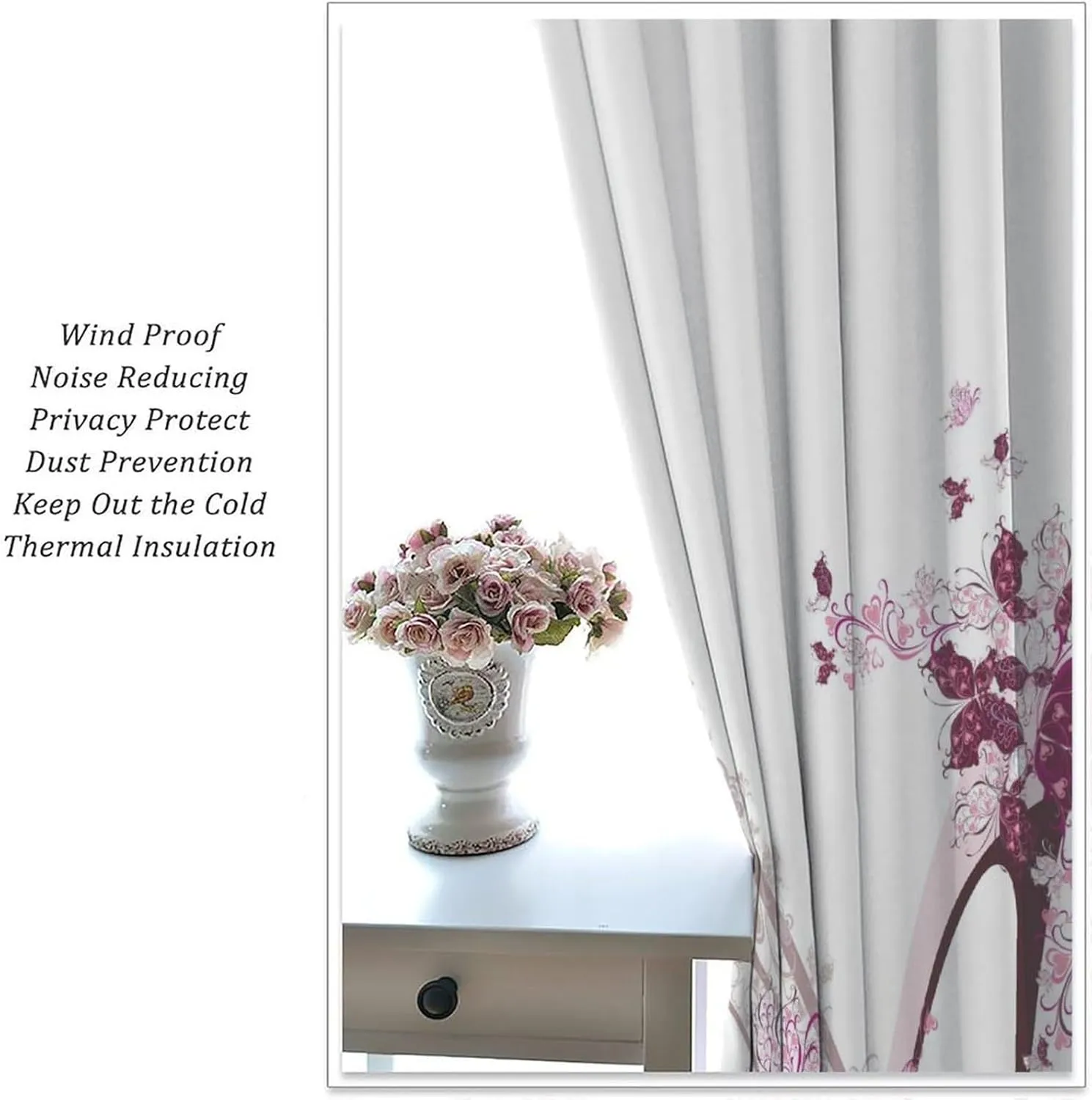 High Heel Shoe Curtains, Girls Lady Floral Eiffel Tower Cloth Farbic Window Treatment Curtains Bedroom Dining Room Living Room Office Kitchen Cafe Drapes, 42x63 in