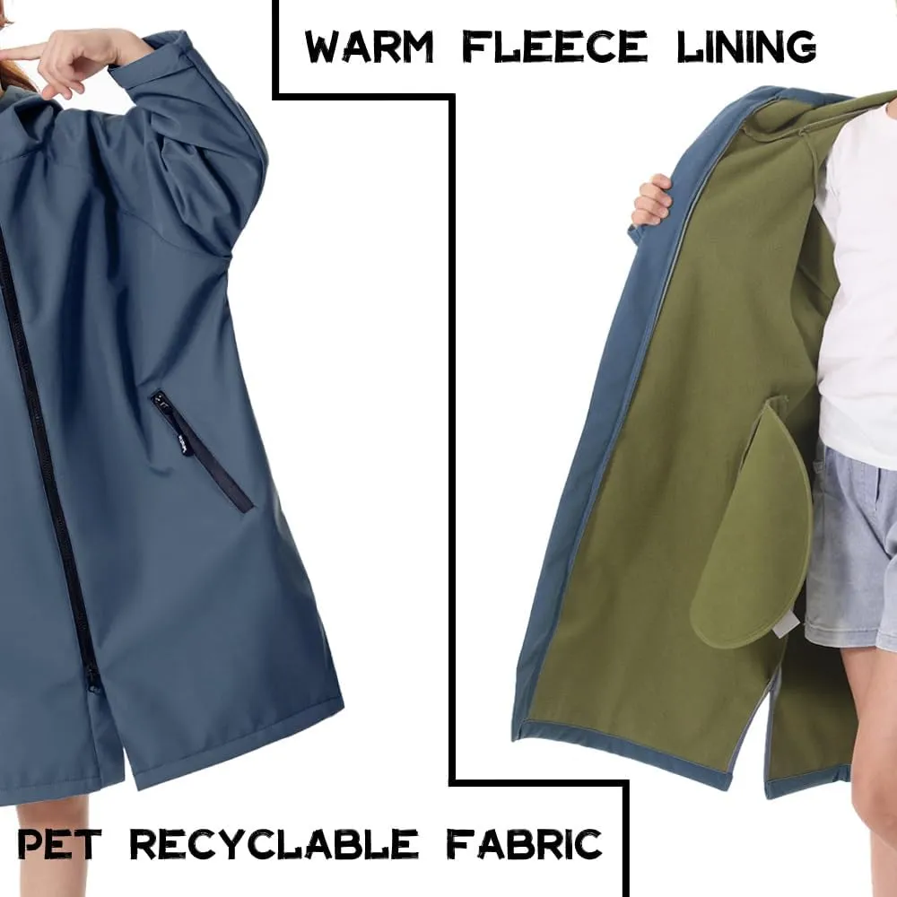 Hiturbo Kids Waterproof Swim Parka: Windproof Swimming Coat - Thin Fleece Lining - Oversized Swimmer Jacket