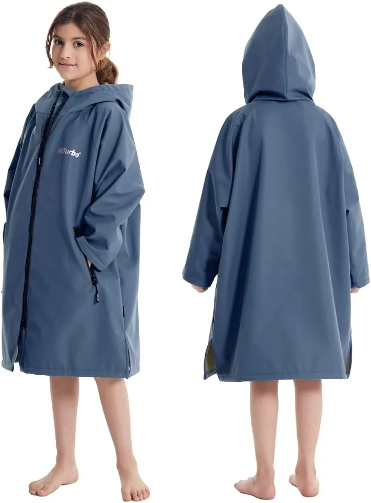 Hiturbo Kids Waterproof Swim Parka: Windproof Swimming Coat - Thin Fleece Lining - Oversized Swimmer Jacket