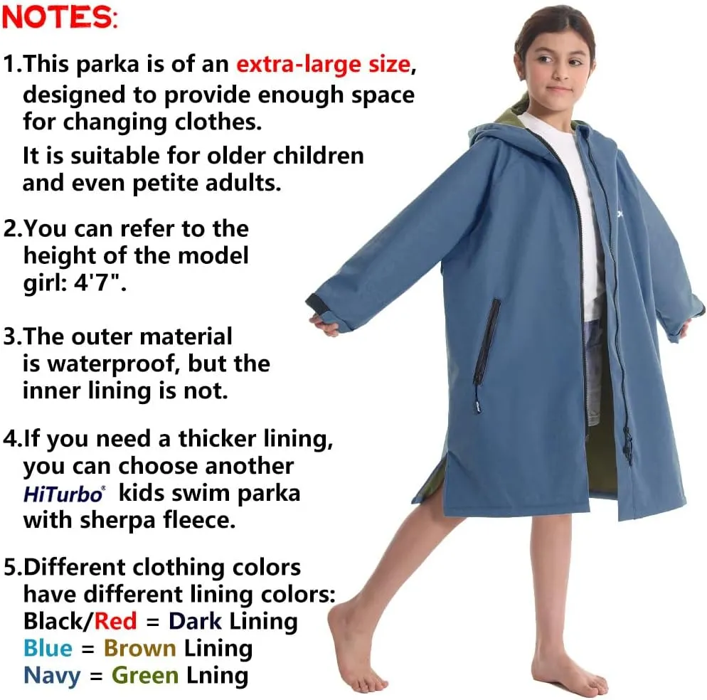 Hiturbo Kids Waterproof Swim Parka: Windproof Swimming Coat - Thin Fleece Lining - Oversized Swimmer Jacket