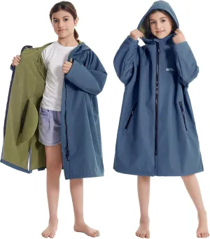 Hiturbo Kids Waterproof Swim Parka: Windproof Swimming Coat - Thin Fleece Lining - Oversized Swimmer Jacket