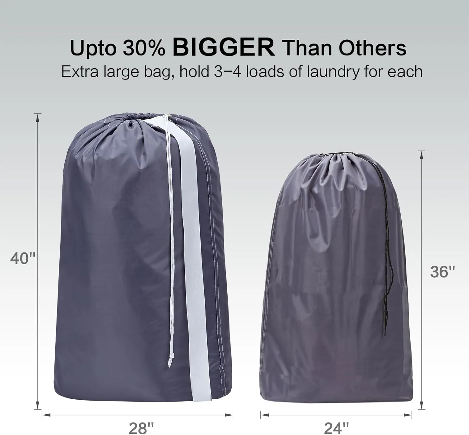 HOMEST XL Nylon Laundry Bag with Strap, Large Dirty Garments Organizer, Easy Fit a Hamper or Clothing Basket, Can Carry Up to 4 Loads of Clothes, Gray
